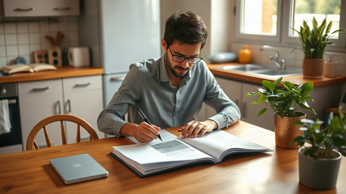 Employé du secteur public examinant des documents papier à table